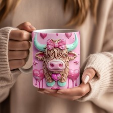 Pink Highland Cow Ceramic Mug