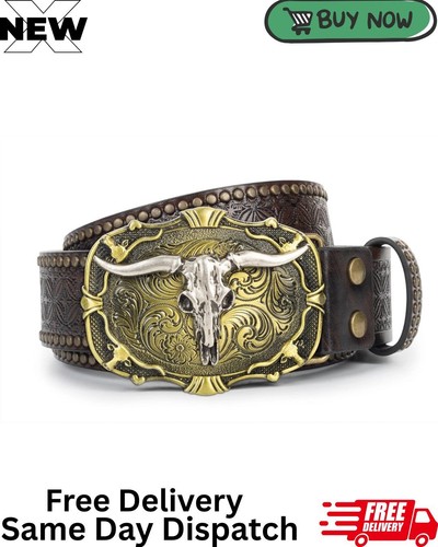 Western cowboy leather belt - western, pu
