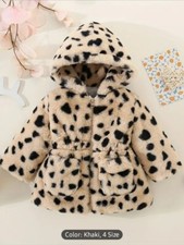 Baby Girls Outerwear Warm Fleece Coat Leopard Faux Fur Pleated Jacket 