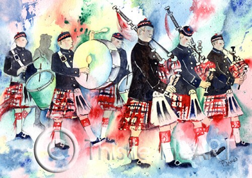 Highland pipe band - art, print