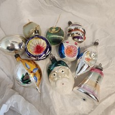 Bundle x10 Vintage Open Mercury Glass Baubles Christmas Tree Decorations 1960s