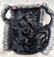 Sexy STRETCH SILKY NYLON BLACK Sissy Panties cd tv  Ladies knickers Frilly Tanga