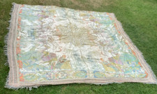 1960's Silk Blend Exotic Fringed Bed Spread Middle East Vintage Tapestry Textile
