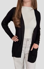 Ladies Marks Longline Ribbed Cardigan Open Edge To Edge Knitted Pocket Black NEW