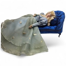 Franklin Heirloom Sleeping Beauty Porcelain Doll 20” + Blue Bed Cushion & Flower