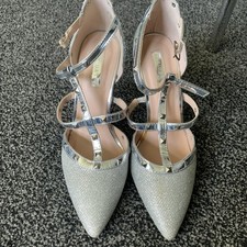 Ladies Silver Dressy High Heeled Shoes Size 5 From Primark