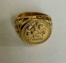 18 Carrat Gold Plated George And The Dragon Ring Size W