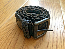 DARK BROWN/BLACK GENUINE LEATHER BRAIDED WOVEN BELT UNISEX MEDIUM