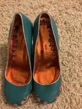 Irregular Choice Turquoise Floral Leather Shoes Size 37 UK4 In Vgc