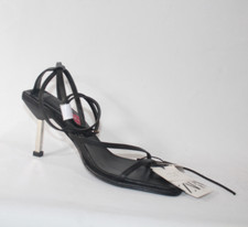Zara Womens High Heels Strappy 3 Black RRP €55 Leather Foam Insole
