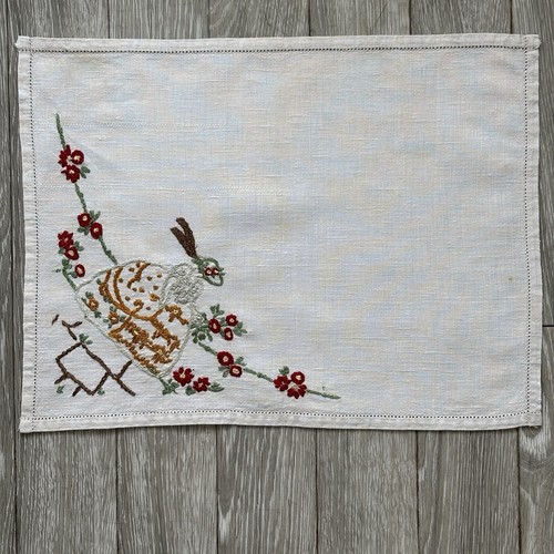 Vintage embroidered linen tray - embroidered,