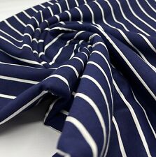 Navy & White Horizontal Stripe Print Viscose Elastane Fabric