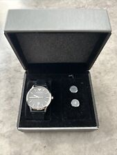 Emporio Armani AR80034 Men's Watch and Cufflinks Set Leather Date Black, Strap.