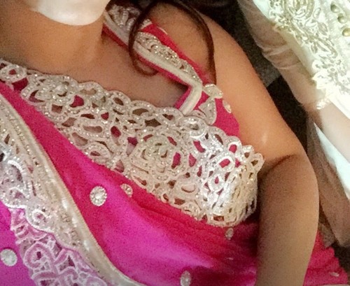Pink sari with blouse has - pink,