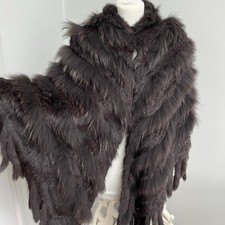 oakwood rabbit racoon fur wrap Stole Cape fringed Brown Soft Silky Warm