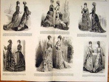 Original Old Antique Print Ladies Fashion Dress Costume Toilette Dresses 1876