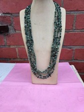 Vintage Multi Strand Green Agate Chip Necklace 111cm