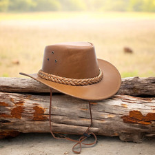 Mens Cowboy Bush hat Tan Black