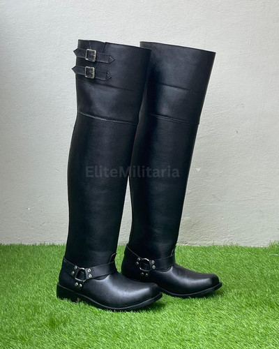 Handmade black leather thigh - black,