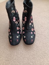 Primark ladies black floral ankle boots size 7 NWOT