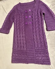 Purple Cable Knit Cardigan Three-Quarter Length Sleeves