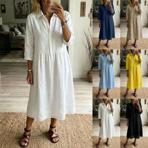 Ladies button neck linen - button,