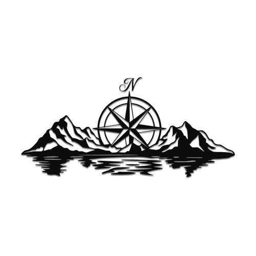 Mountains compass lake sticker - compass,