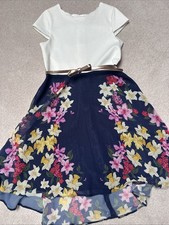 Ted Baker Girls Dress Age 8 Years White Bodice And Blue Floral Skirt