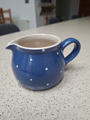 Vintage pottery jug bue - jug, polka