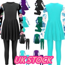 UK Girls Rash Guard Swimsuits UPF 50+ Long Sleeve Swim Dress Swimwear Full Bodys