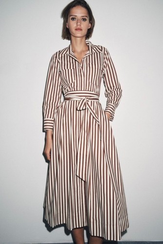 Zara brown striped shirt midi - zara,