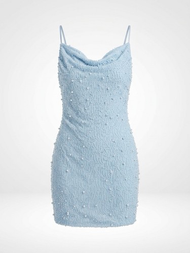 Polly blue beaded cowl neck - beaded,