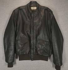 LL Bean Leather Jacket Mens 44 Long Brown Thinsulate Bomber Goatskin Made USA