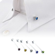 Mens Collar Bar Crystal Neck Tie Shirt Pin Screw Steel Brooch 6cm Clasp Lapel UK