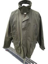 PG FIELD Mens Jacket Green Waxed Cotton Zip Up Coat with cord trim Large 26”ptp