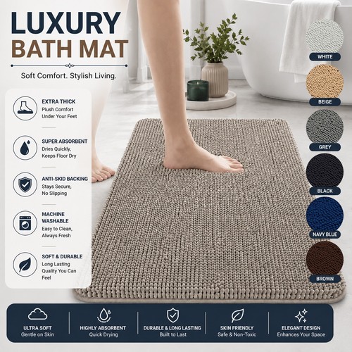 Bath mat non slip chenille - non,