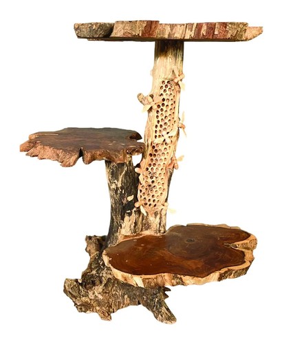 Driftwood beehive lamp table - driftwood,