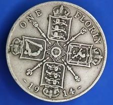 1914 George V, 92.5% Silver, florin /two shilling 2/- coin        [33531]