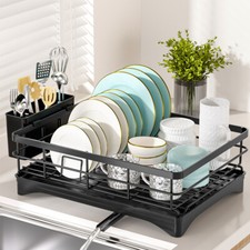 Steel Dish Drainer Rack with Drip Tray Cutlery Holder Plate Rack Kitchen Sink