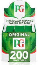 PG Tips Original, Black Tea Bags Bulk, Individually Wrapped String & Tag 200 
