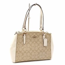 Coach Small Christy Carriole Tote Bag, Signature, Women's, Beige, White, PVC, an