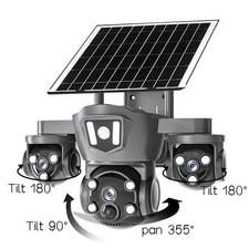 3 Lenses Solar Wireless Security Camera Solar Powered PTZ WiFi IP CCTV Outdoor