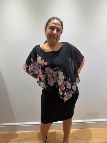 Size black floral sheer - black,
