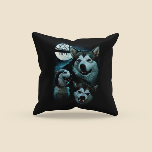 Huskies and moon art cushion - huskies,