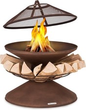 Large Outdoor Fire Pit Bowl 65cm Steel Garden Heater & BBQ Grill Patio Fireplace