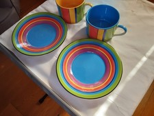 WHITTARD OF CHELSEA.  SET OF 2 CUPS AND MATCHING SAUCERS.  STRIPED PATTERN.