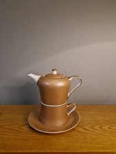 Leonardo Collection Rose Gold Stacked Teapot, Cup, Saucer Set 3-Piece