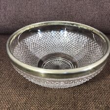 Round Silver & Crystal Salad Bowl Vintage Made in England Diamond Cut 8 1/2 “