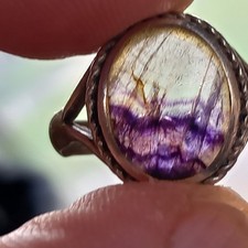 Fabulous Antique Victorian Sterling Silver Blue John Ring..size T