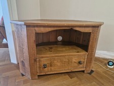 Corner TV Stand, Small Oak Media Cabinet, Solid Wooden Unit, Entertainment Table